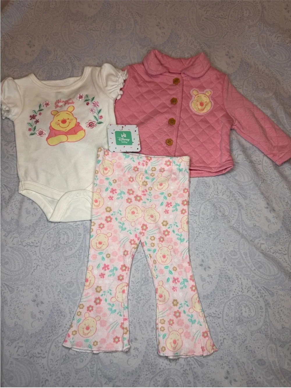 Disney Baby Winnie the Pooh 3 Piece Infant Pant, Bodysuit & Jacket Set